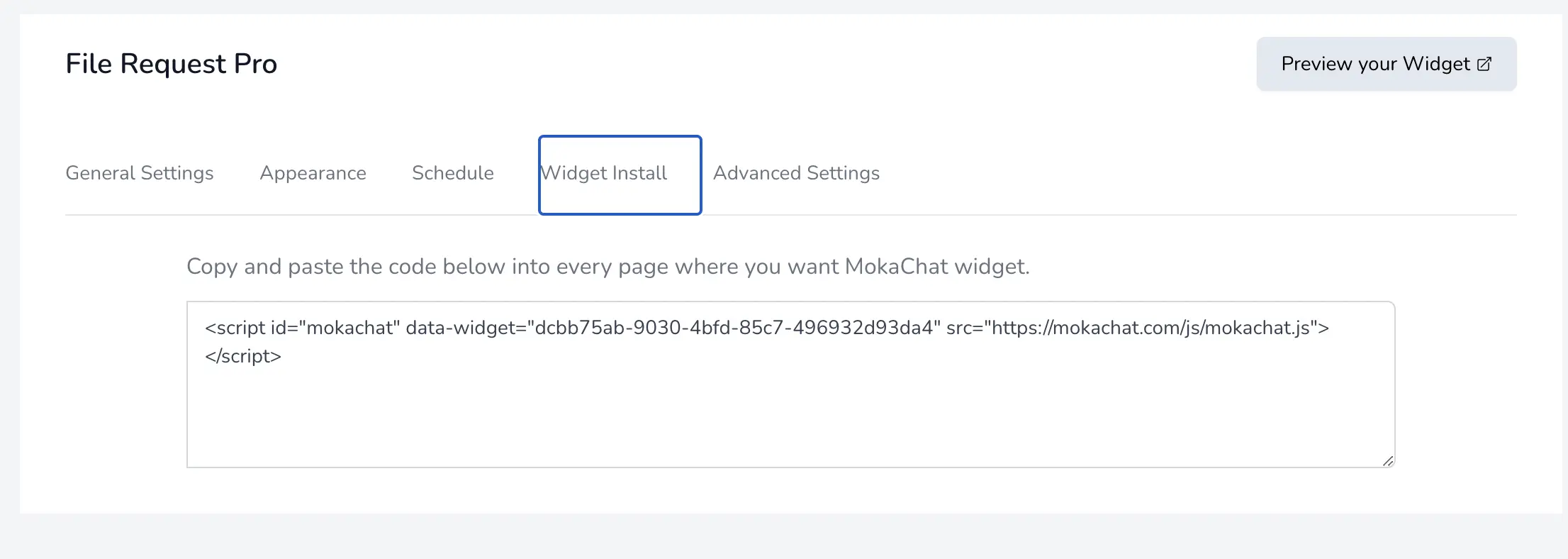 Microsoft Teams - Copy MokaChat Live Chat widget embed code